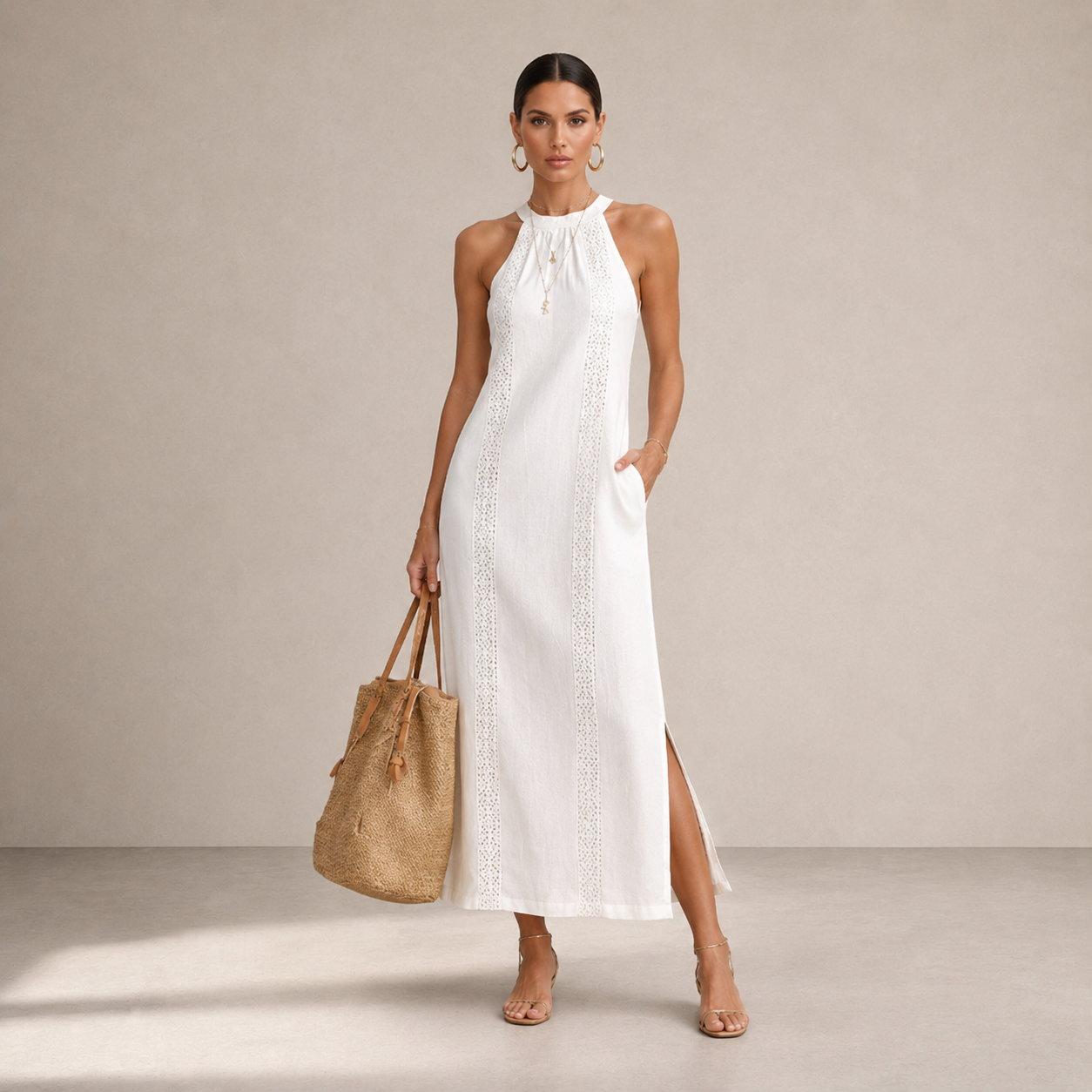 Blanca™ | Vestido midi con cuello mao