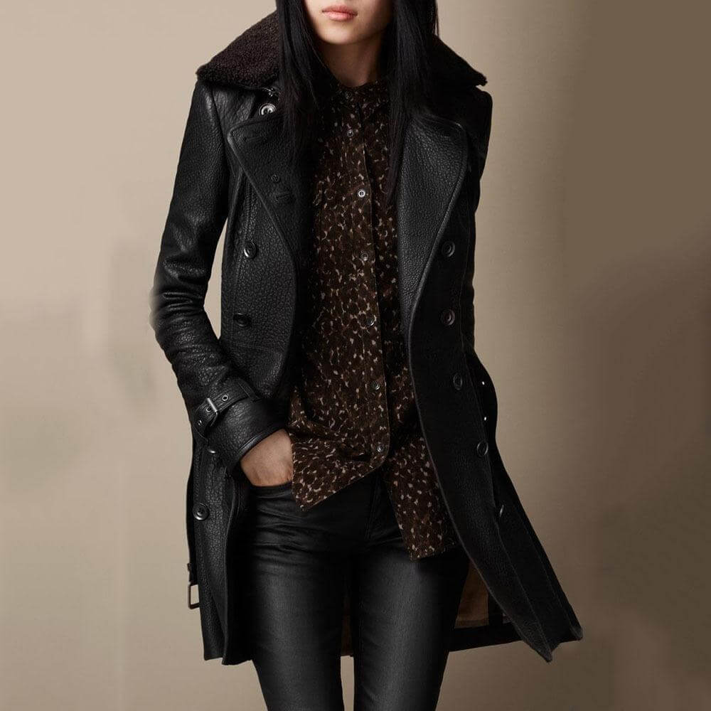 Manteau 3/4 elegante de cuero