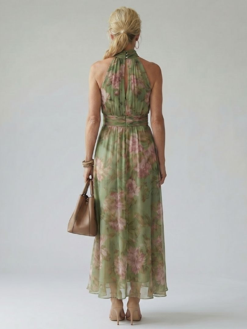 Mirelle | Vestido midi con escote halter y fruncidos