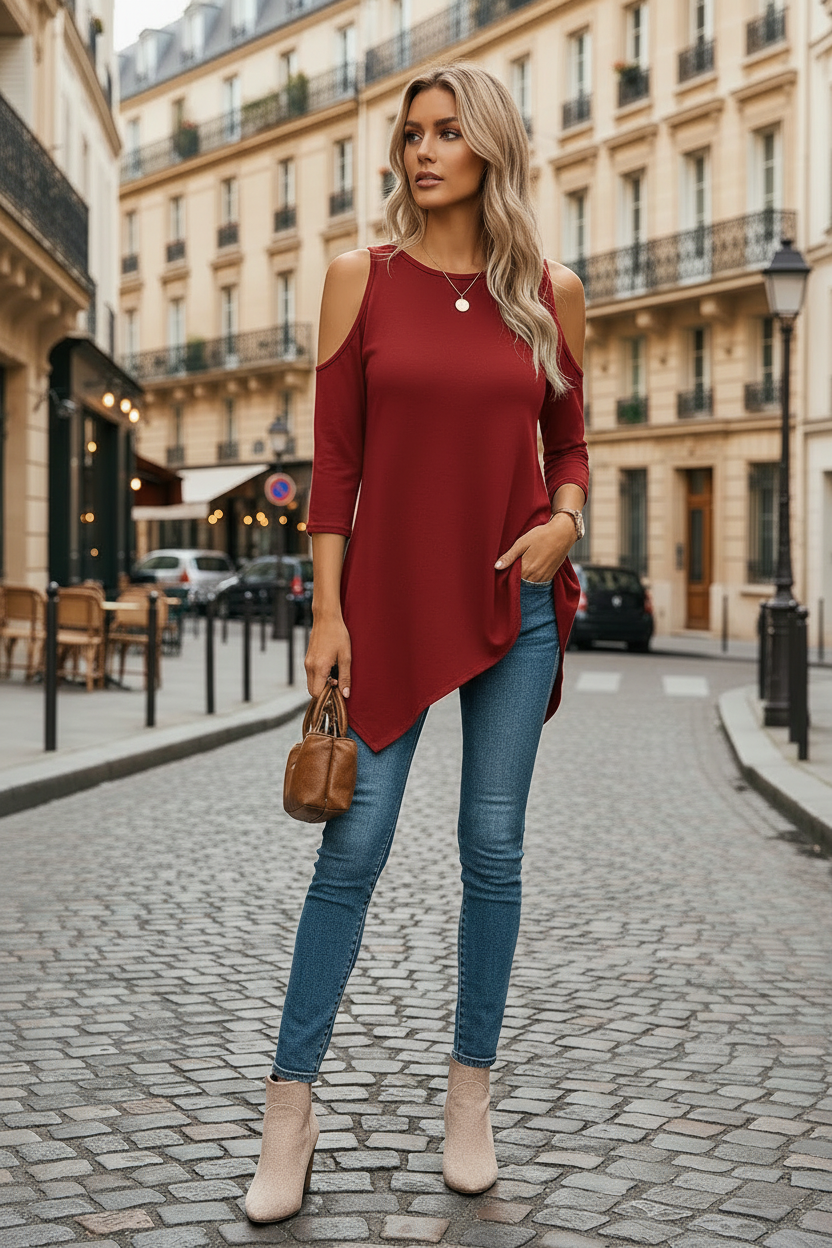 Women's Asymmetrical Off-Shoulder Blouse – Modern and Flowy Style