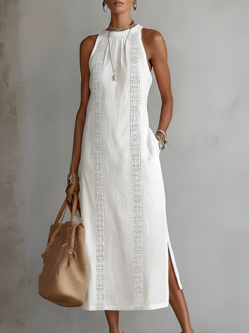 Blanca™ | Vestido midi con cuello mao