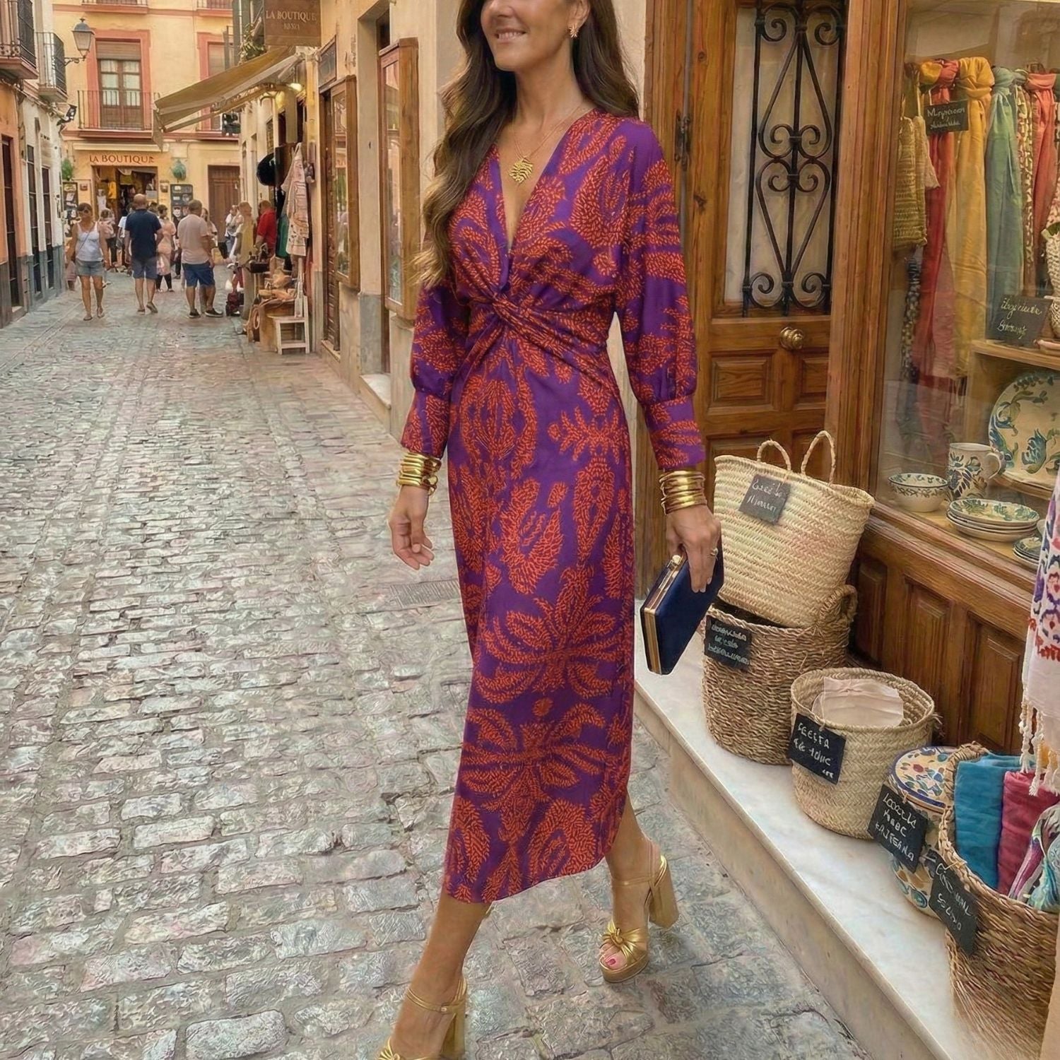 Abilene | Vestido Midi Elegante con Estampado de Encanto Atemporal