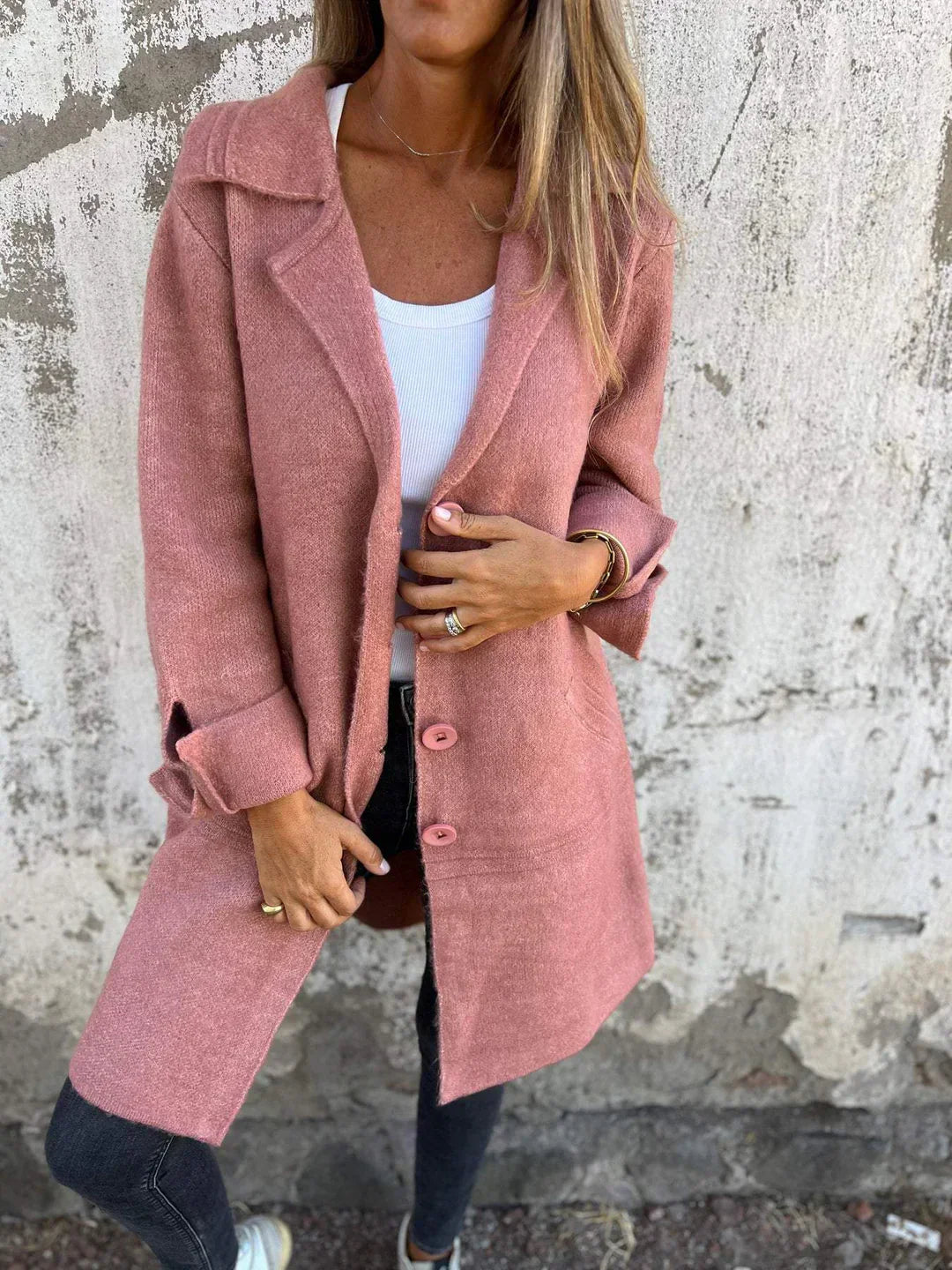 Baylea - Casual Long Wool Coat With Lapel and Single Breasted
