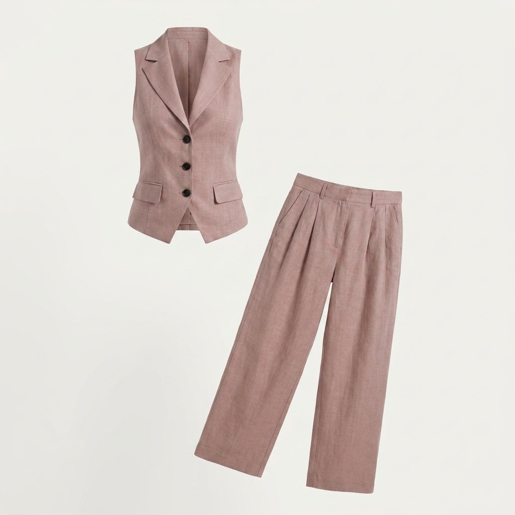Conjunto de dos piezas para mujer con escote en V y botones