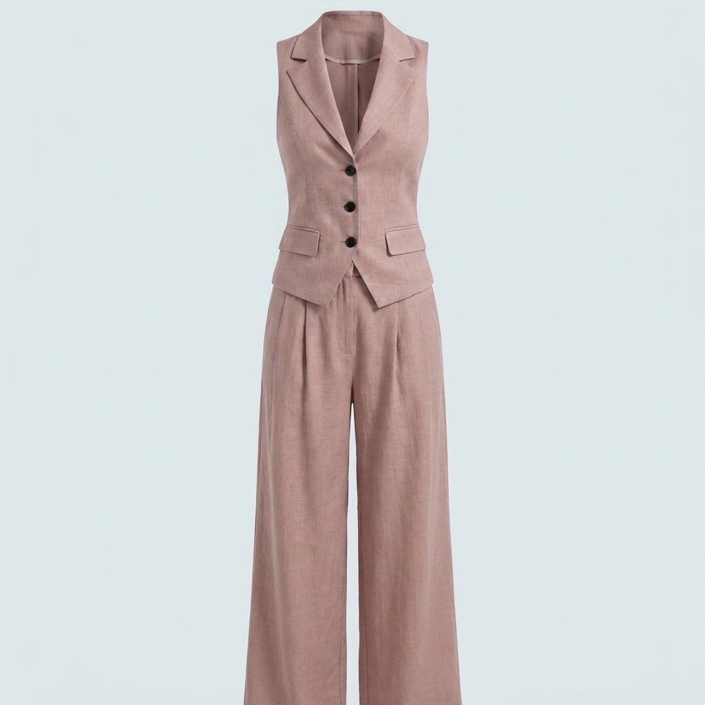 Conjunto de dos piezas para mujer con escote en V y botones