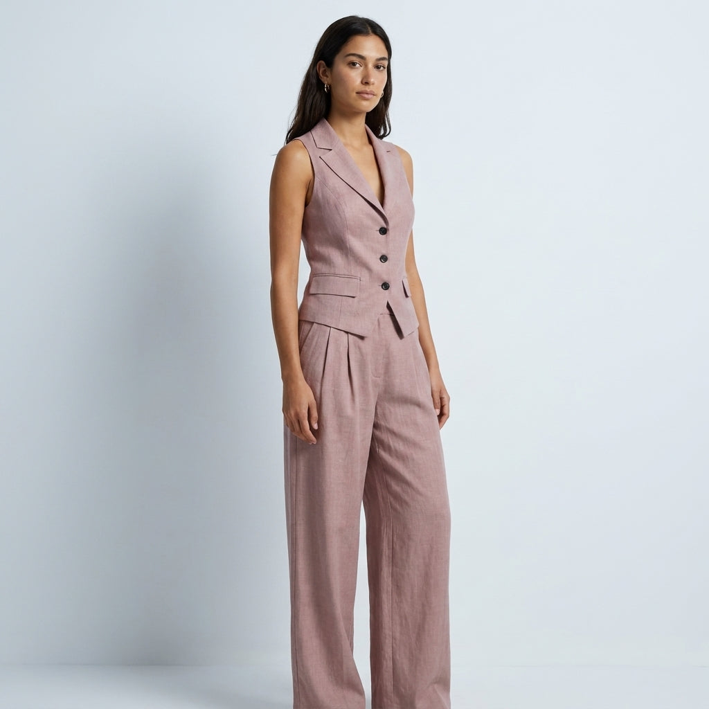 Conjunto de dos piezas para mujer con escote en V y botones