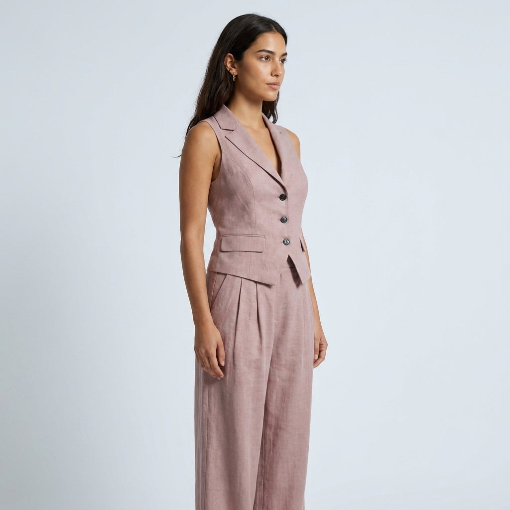 Conjunto de dos piezas para mujer con escote en V y botones
